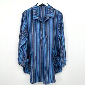 For Cynthia Tunic Top‎ Shirt Size 1X Slouchy Pockets 65% Linen Roll Tab Sleeves